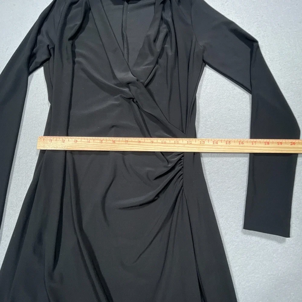 KamaliKulture Dress Women Small Wrap Front Long Sleeve Black Jersey Quiet Luxury